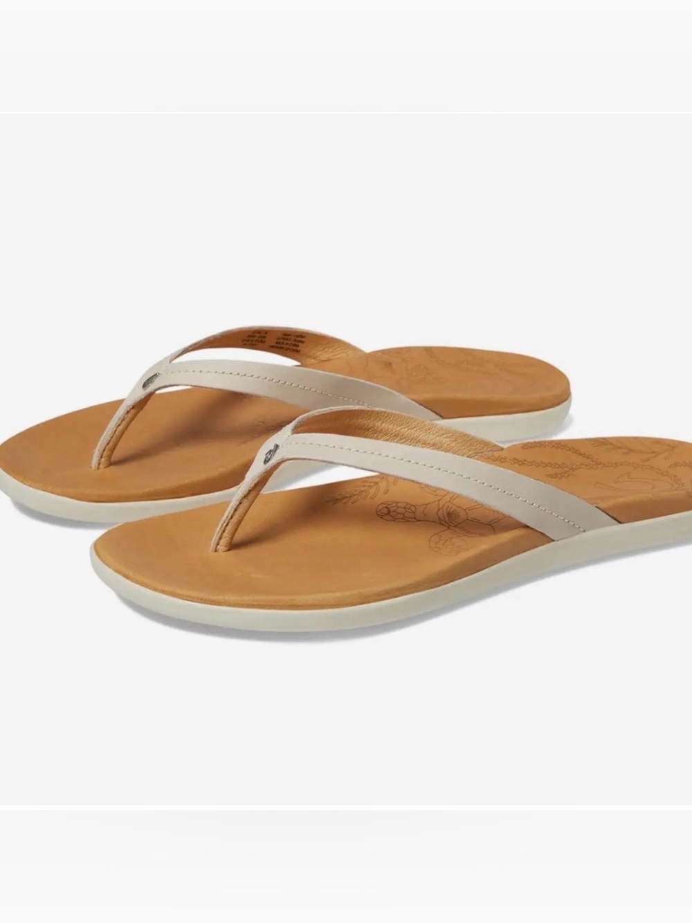 Olukai Honu Tapa/Golden Sand Leather Sandals Women's 9